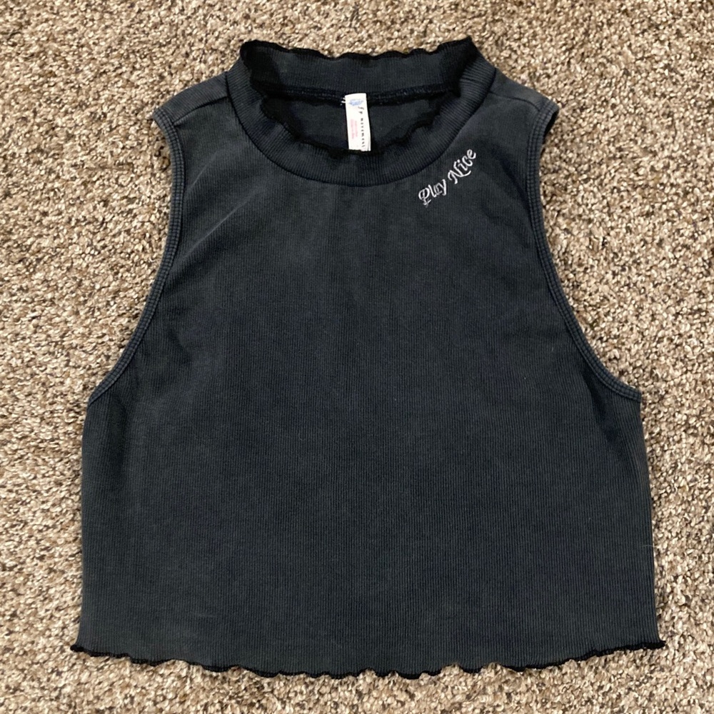 Free People Grey Black Wash Ribbed Sleeveless Crop Top